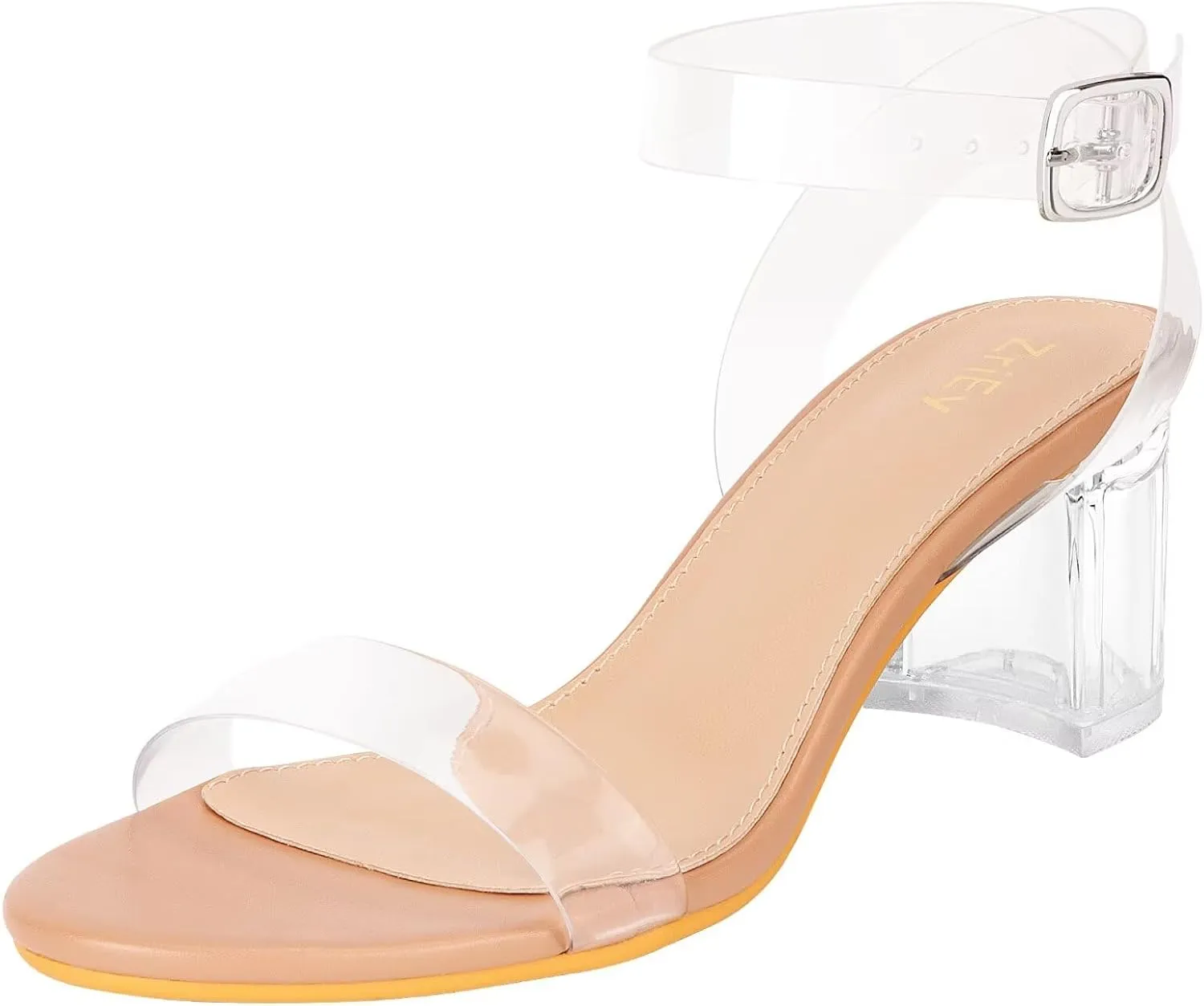 ZriEy Women's Clear Heels Strappy Chunky Block Heeled Sandals 2.2 Inch Open Toe Adjustable Ankle Strap Pump Sandals for Weddings Parties Daily Wear