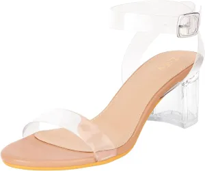 ZriEy Women's Clear Heels Strappy Chunky Block Heeled Sandals 2.2 Inch Open Toe Adjustable Ankle Strap Pump Sandals for Weddings Parties Daily Wear