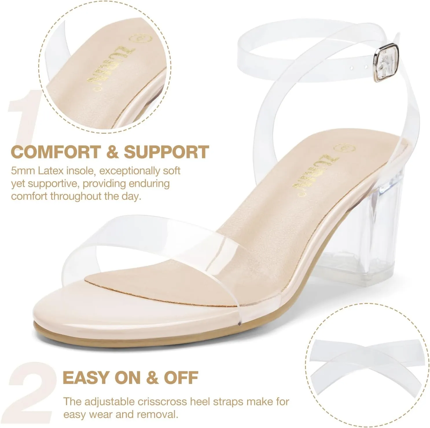 ZURIN Womens Low Block Chunky Heels Open Toe Ankle Strap Heeled Sandals Dress Pumps Shoes for Wedding Bridal Evening Party Homecoming Prom