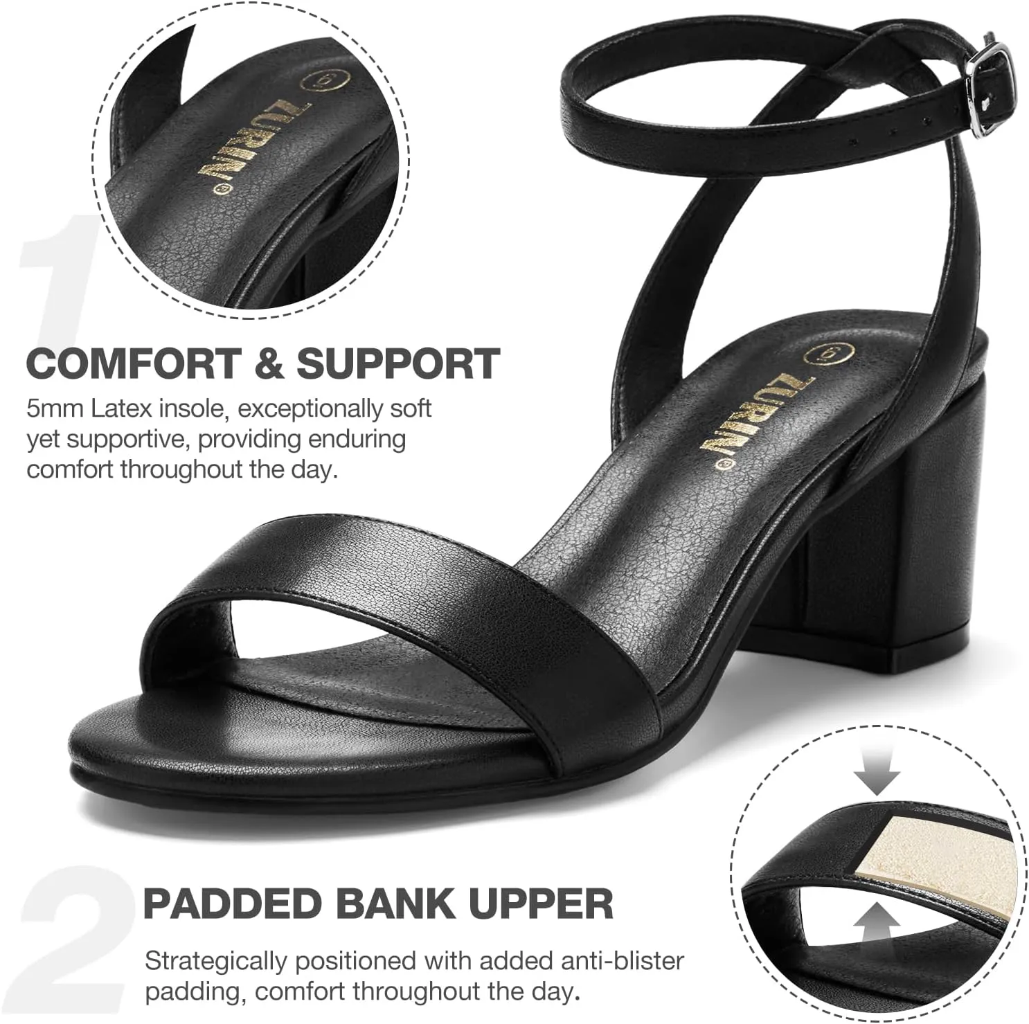 ZURIN Womens Low Block Chunky Heels Open Toe Ankle Strap Heeled Sandals Dress Pumps Shoes for Wedding Bridal Evening Party Homecoming Prom