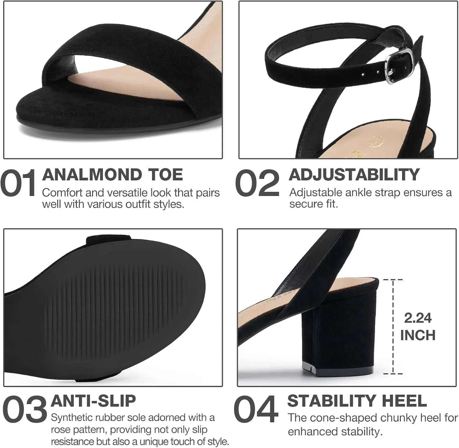 ZURIN Womens Low Block Chunky Heels Open Toe Ankle Strap Heeled Sandals Dress Pumps Shoes for Wedding Bridal Evening Party Homecoming Prom
