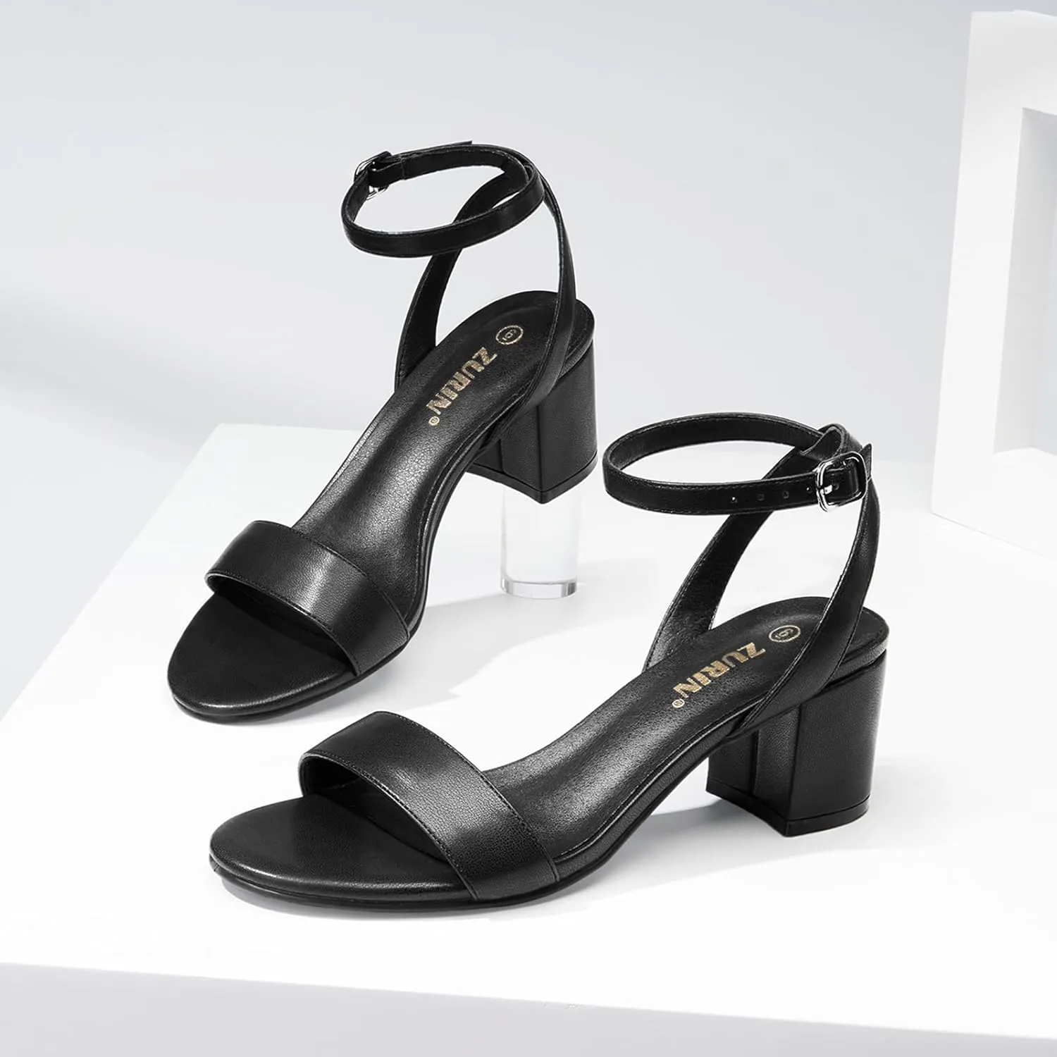 ZURIN Womens Low Block Chunky Heels Open Toe Ankle Strap Heeled Sandals Dress Pumps Shoes for Wedding Bridal Evening Party Homecoming Prom