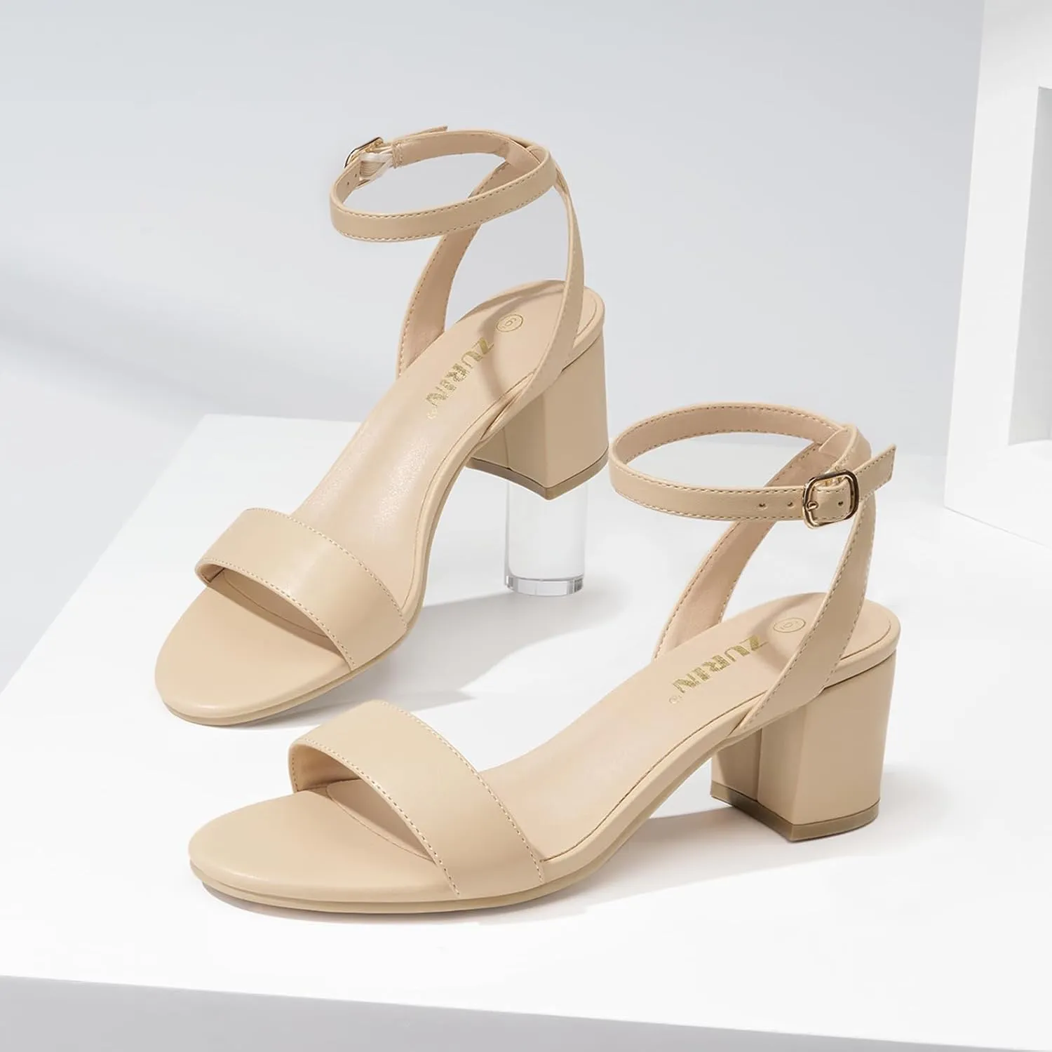 ZURIN Womens Low Block Chunky Heels Open Toe Ankle Strap Heeled Sandals Dress Pumps Shoes for Wedding Bridal Evening Party Homecoming Prom