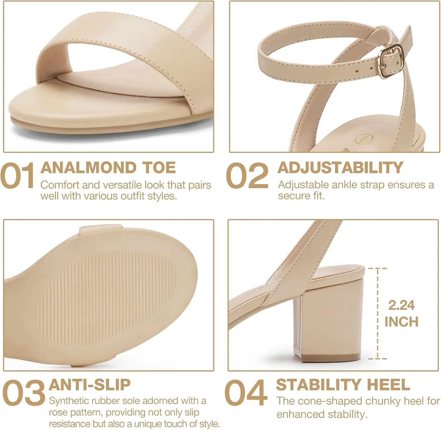ZURIN Womens Low Block Chunky Heels Open Toe Ankle Strap Heeled Sandals Dress Pumps Shoes for Wedding Bridal Evening Party Homecoming Prom