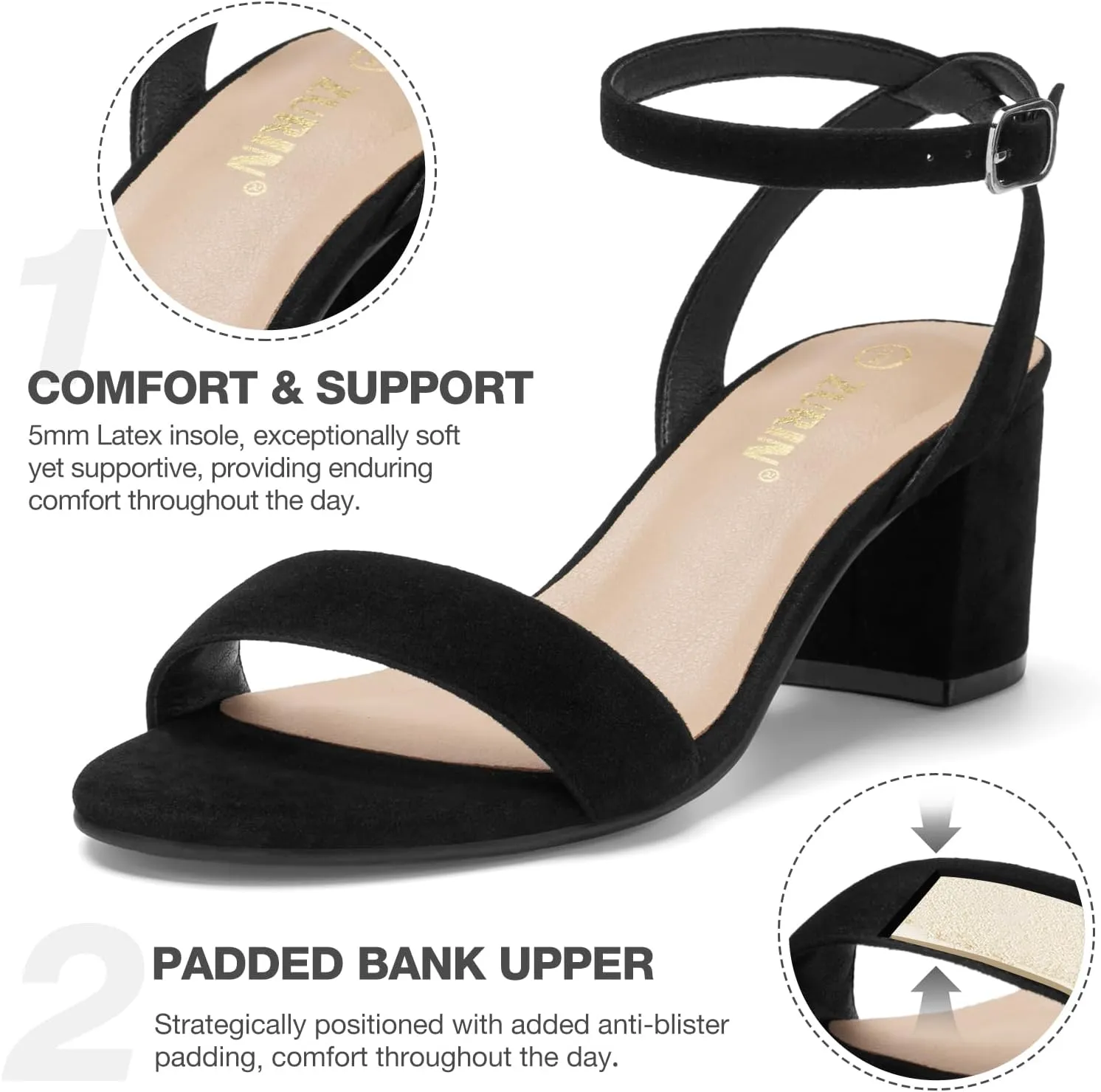 ZURIN Womens Low Block Chunky Heels Open Toe Ankle Strap Heeled Sandals Dress Pumps Shoes for Wedding Bridal Evening Party Homecoming Prom