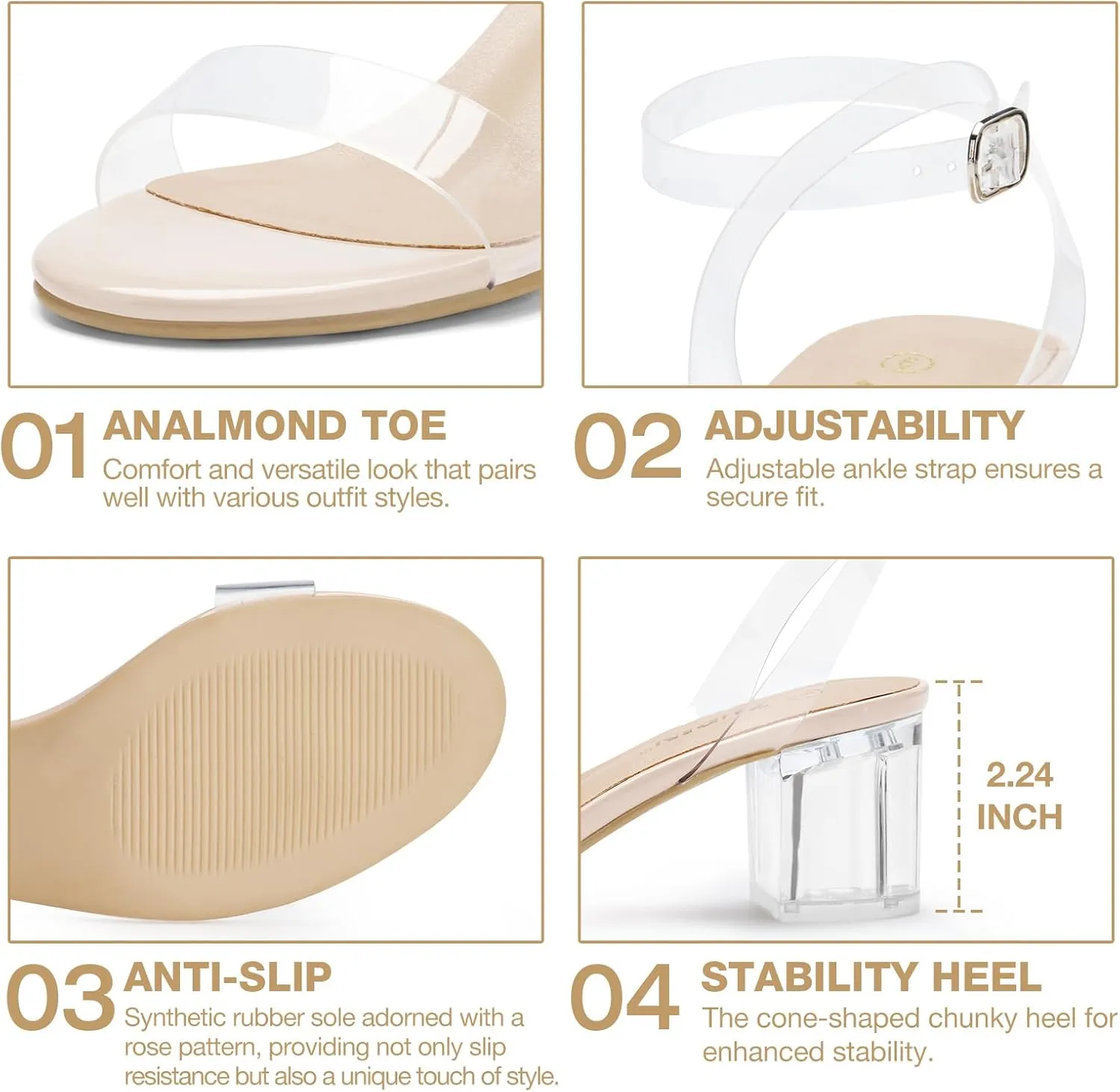 ZURIN Womens Low Block Chunky Heels Open Toe Ankle Strap Heeled Sandals Dress Pumps Shoes for Wedding Bridal Evening Party Homecoming Prom