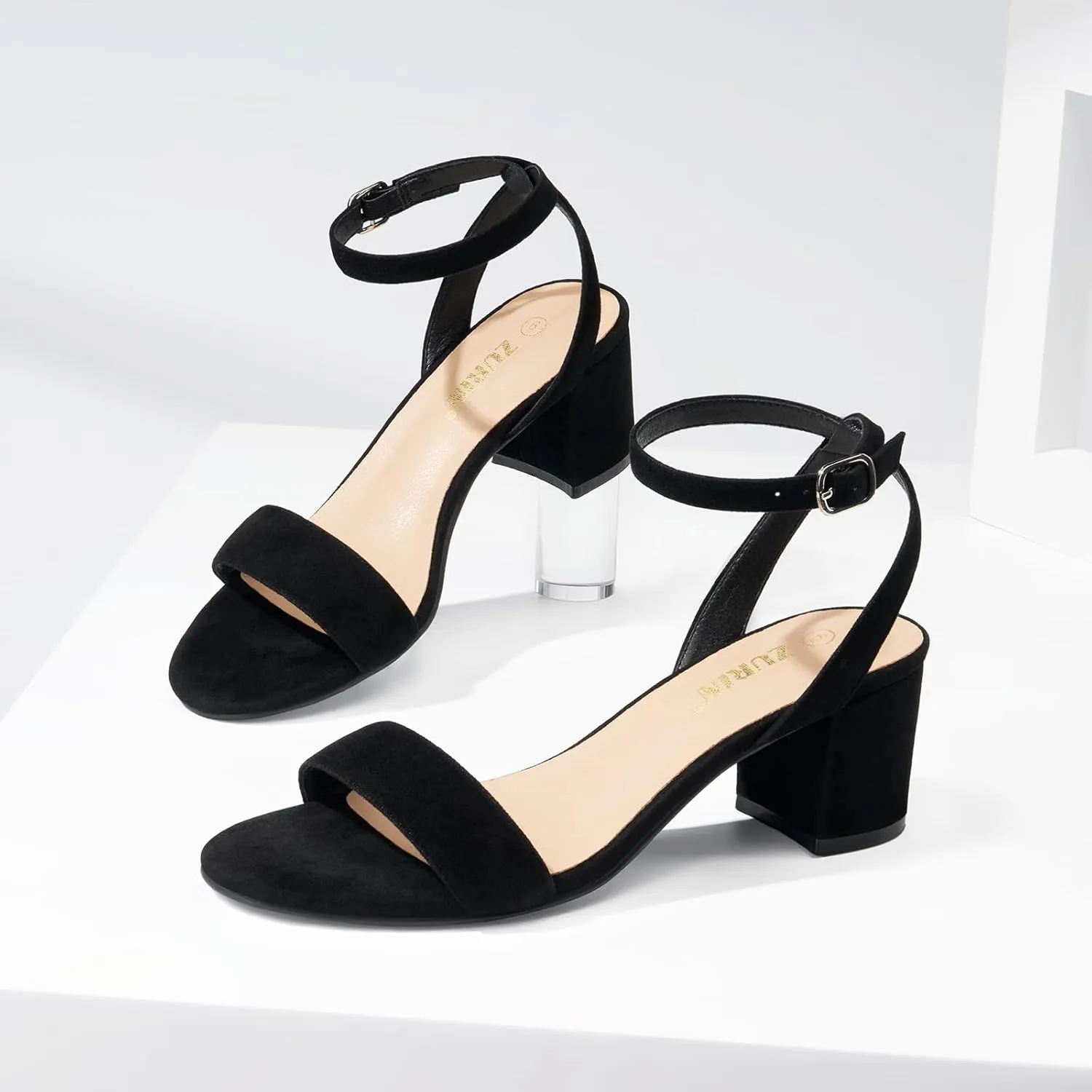 ZURIN Womens Low Block Chunky Heels Open Toe Ankle Strap Heeled Sandals Dress Pumps Shoes for Wedding Bridal Evening Party Homecoming Prom
