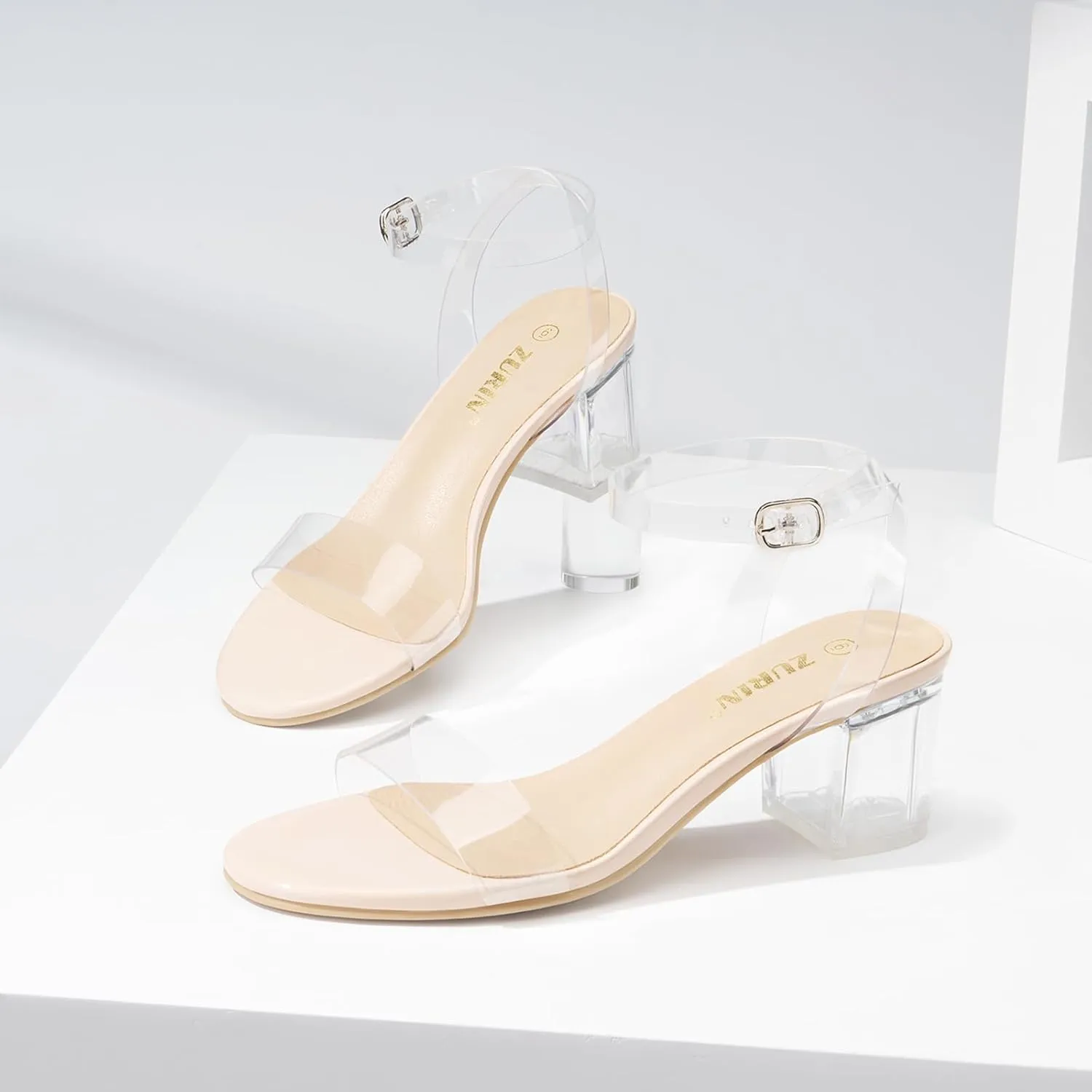 ZURIN Womens Low Block Chunky Heels Open Toe Ankle Strap Heeled Sandals Dress Pumps Shoes for Wedding Bridal Evening Party Homecoming Prom